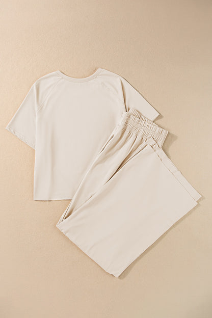 Round Neck Short Sleeve Top and Pants Set