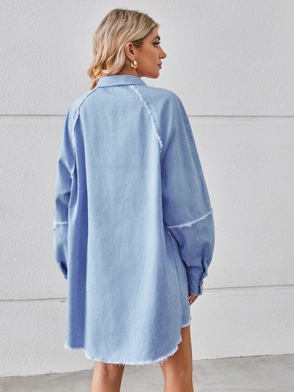 Raw Hem Button Up Denim Dress