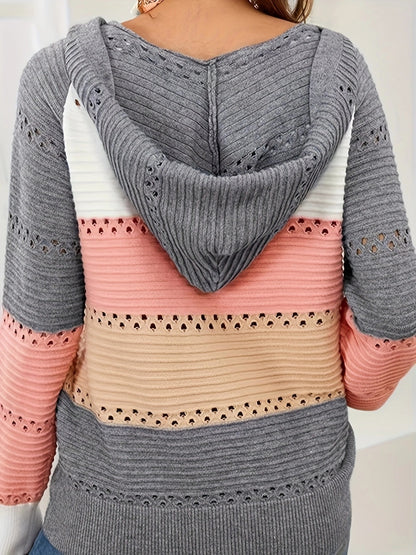 Lace-Up Contrast Long Sleeve Hooded Sweater