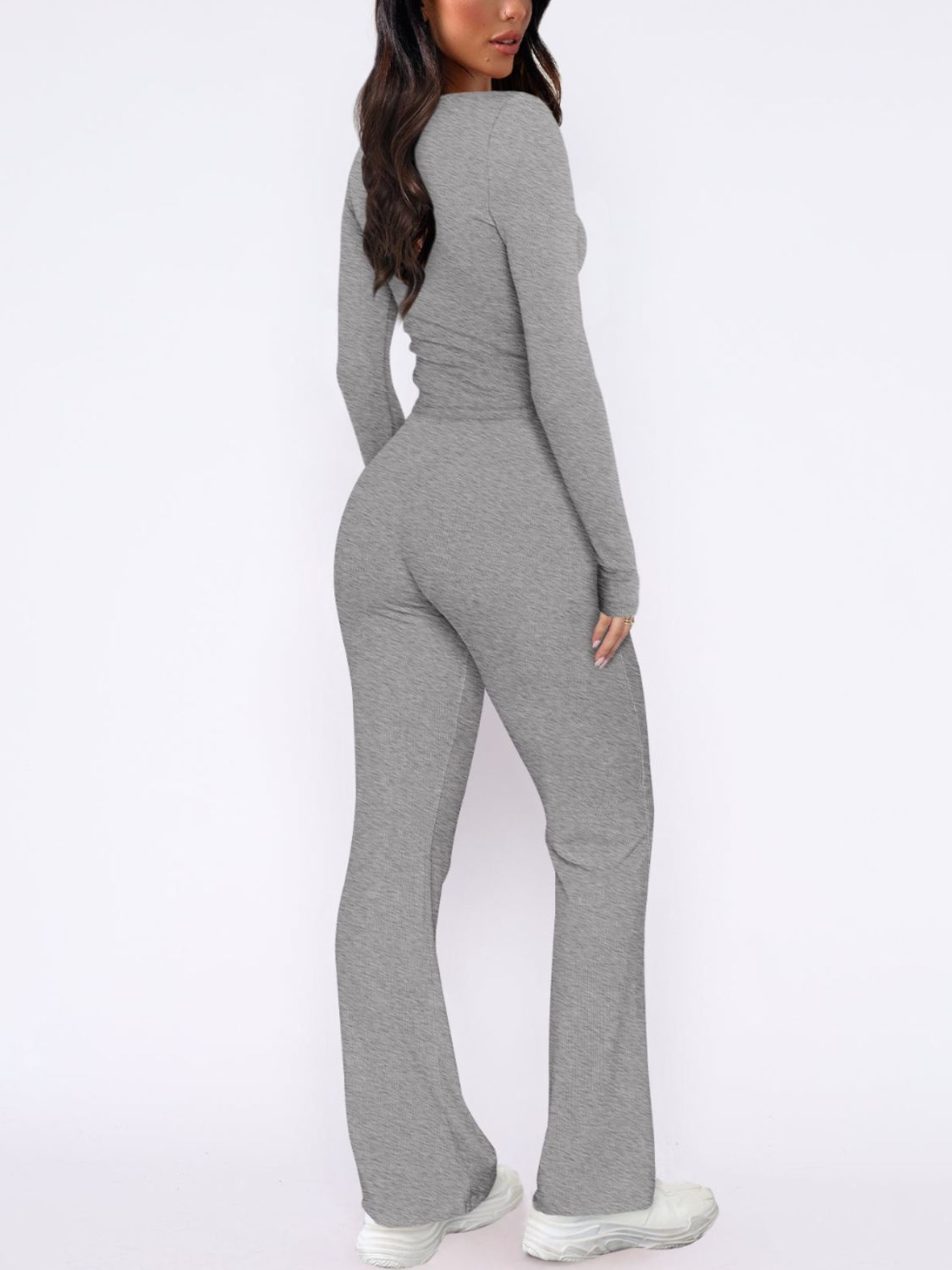 V-Neck Long Sleeve Top and Pants Set