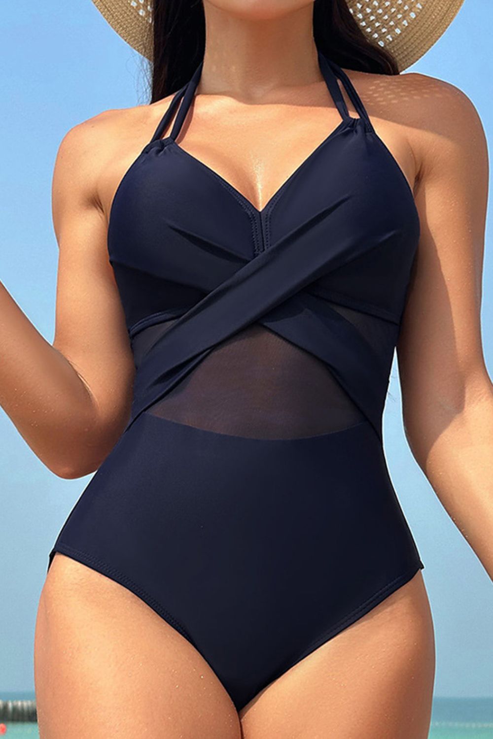 Crisscross Halter Neck One-Piece Swimwear