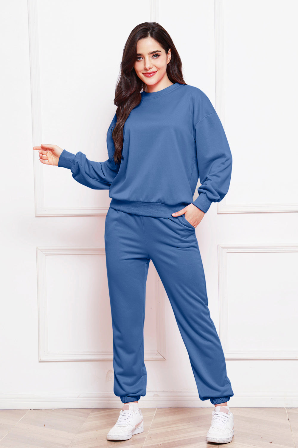 Round Neck Long Sleeve Sweatshirt and Pants Set