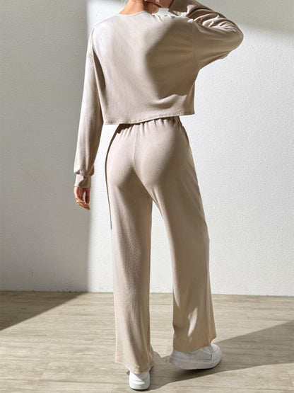 Half Button Long Sleeve Top and Pants Set