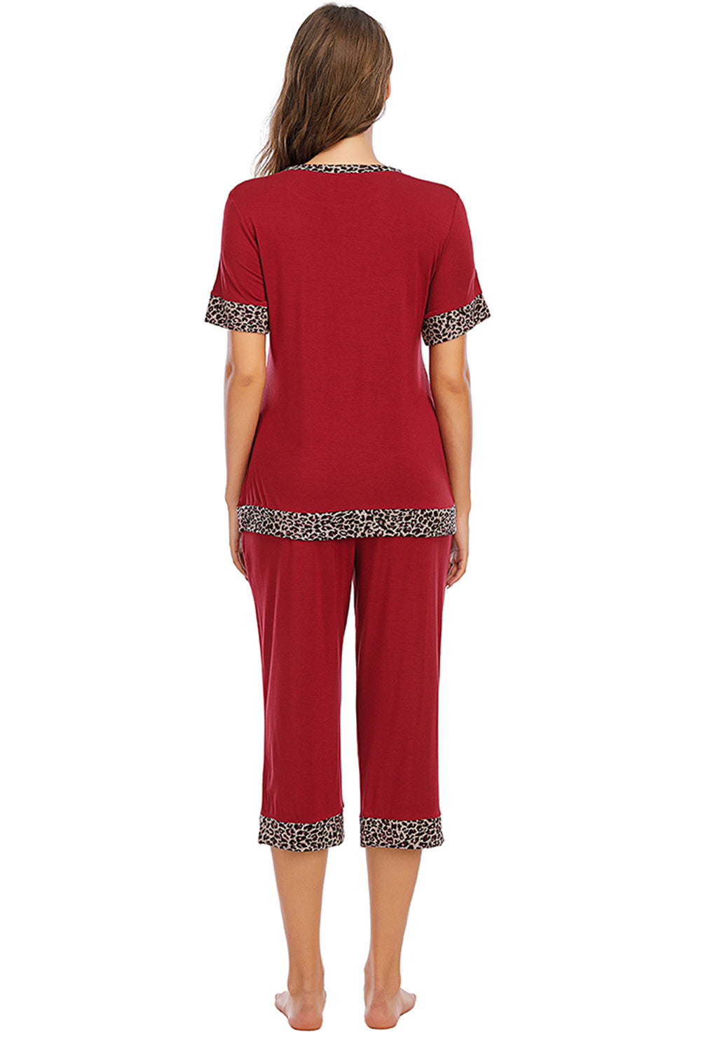 Round Neck Short Sleeve Top and Capris Pants Lounge Set