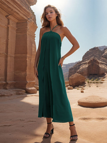 Perfee Layered Halter Neck Wide Leg Jumpsuit