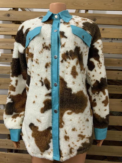 Women's casual furry clothes plush jacket women leopard print furry jacket