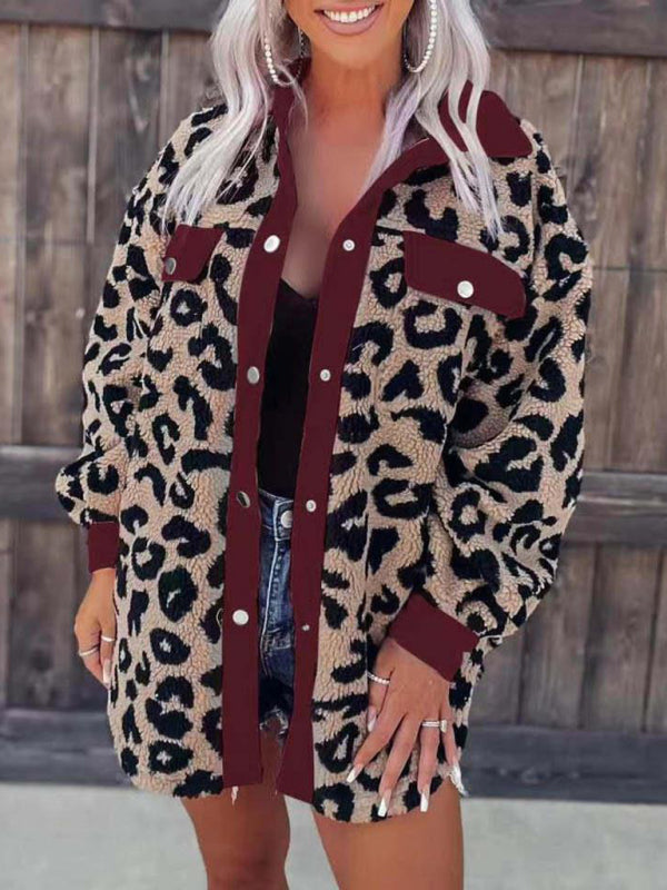 Women's casual furry clothes plush jacket women leopard print furry jacket