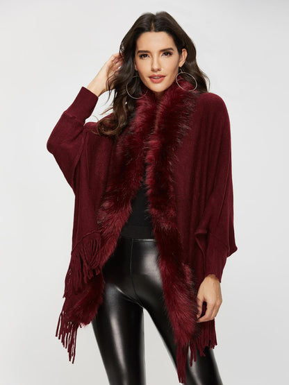 autumn winter fur fur collar shawl cardigan wool coat