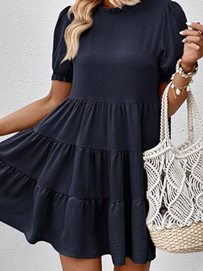 women's multilayer pleated loose puff sleeve dress