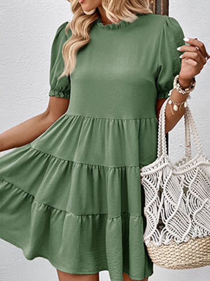 women's multilayer pleated loose puff sleeve dress