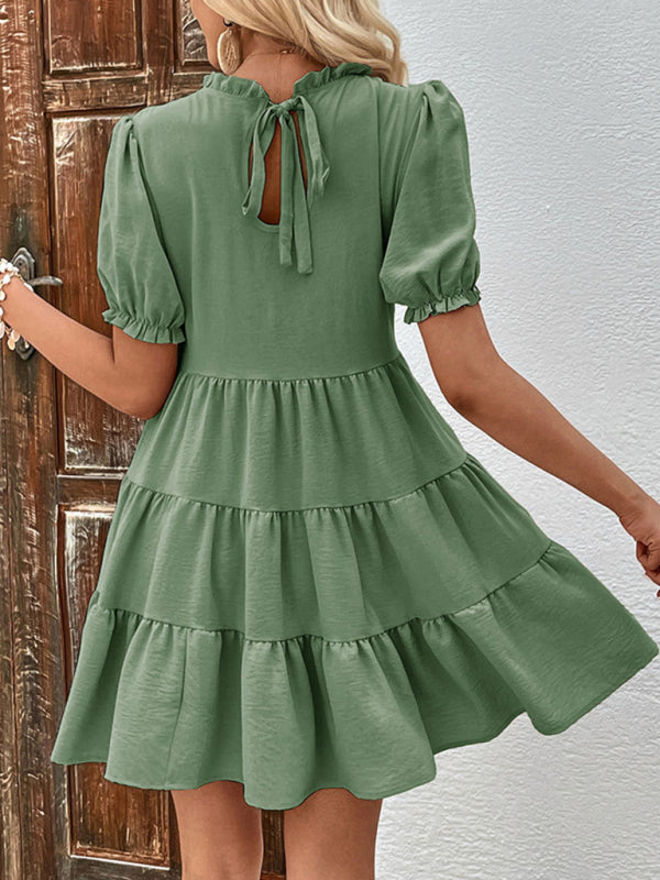 women's multilayer pleated loose puff sleeve dress