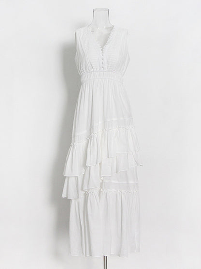 Pleated suspender holiday mille-layer dress