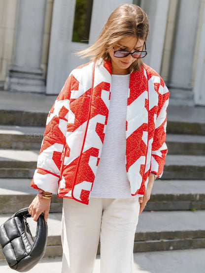 Floral Print Quilted Sleeveless Jacket