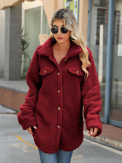 Women's Lapel Long Sleeve Loose Buttoned Long Jacket