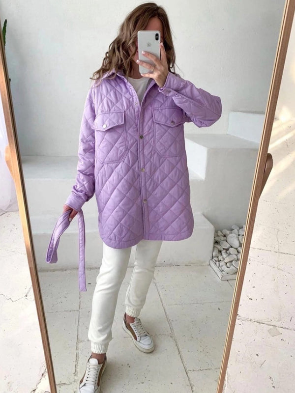 New style women's long buttoned lapel loose warm rhombus cotton jacket