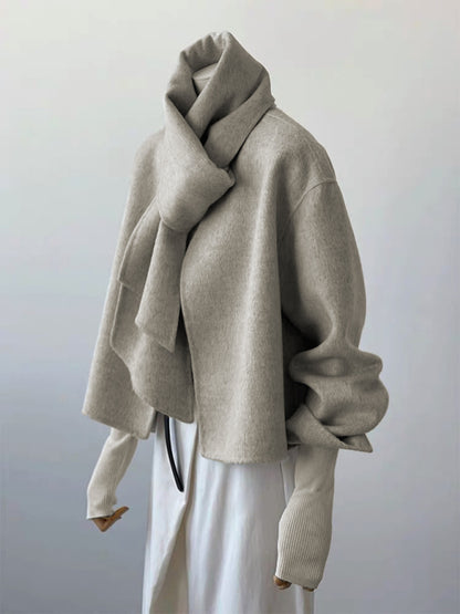 Women's short double-sided cashmere coat with scarf