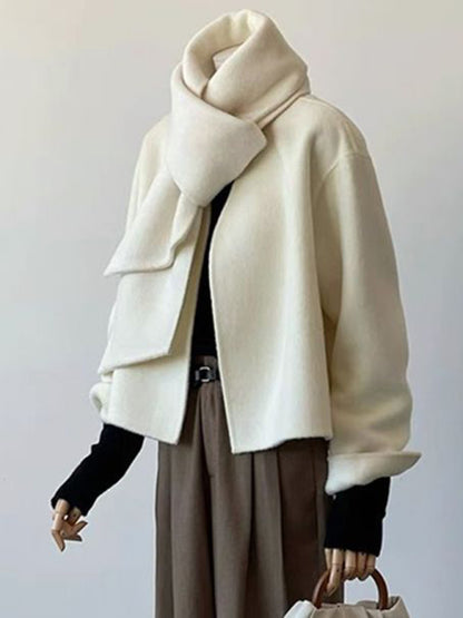 Women's short double-sided cashmere coat with scarf