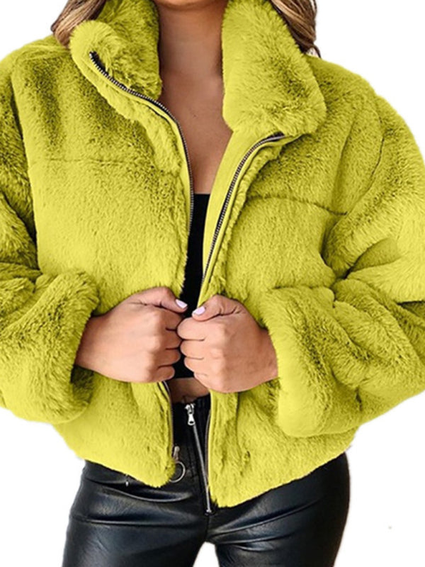 Women's new casual zipper cardigan plush warm jacket