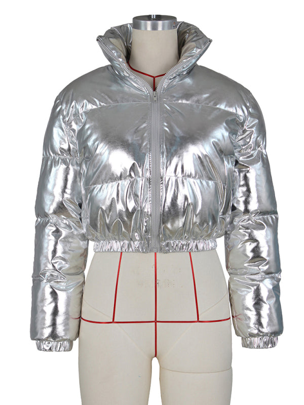 Women's hot stamping glossy warm thickened short coat