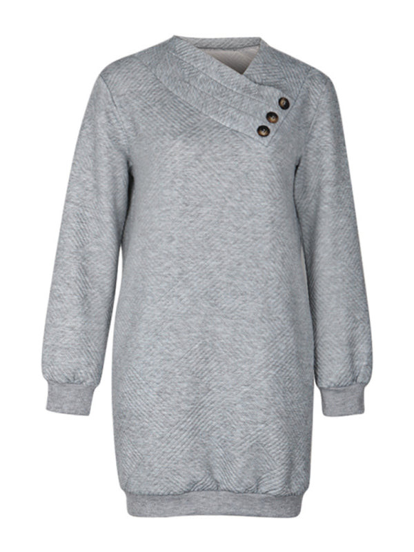 Women's new long-sleeved solid color sweatshirt dress