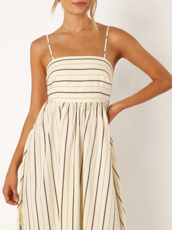 Women's new striped sleeveless strapless backless casual dress