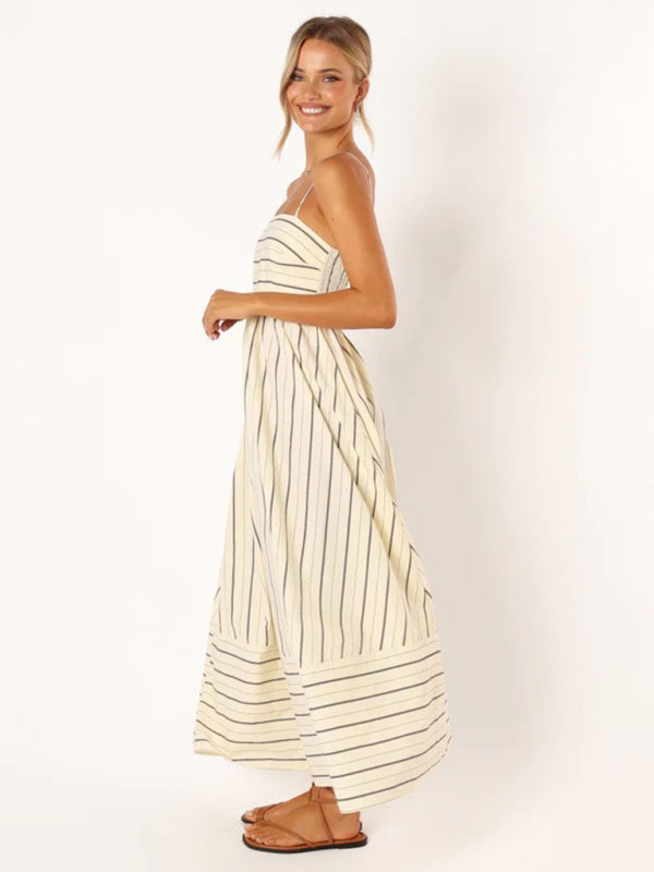 Women's new striped sleeveless strapless backless casual dress