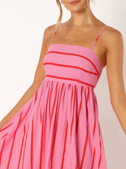 Women's new striped sleeveless strapless backless casual dress