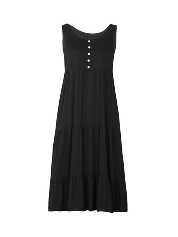 Women's new black suspender mid-length dress