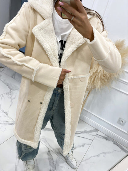 New solid color thickened sherpa splicing coat jacket