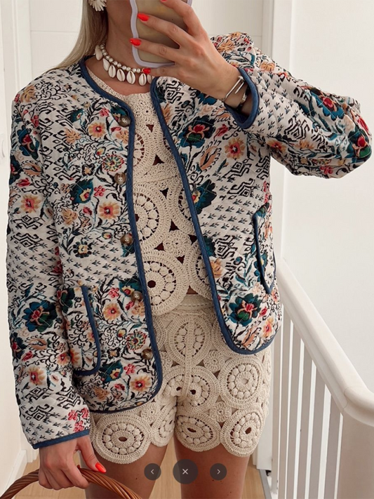 Women's Retro Casual Floral Cotton Jacket