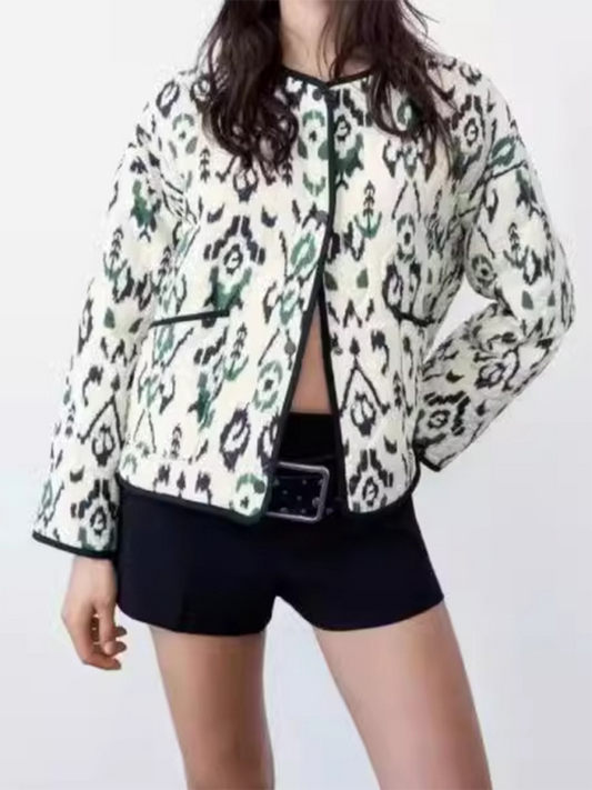 Women's Casual Geometric Print Quilted Jacket