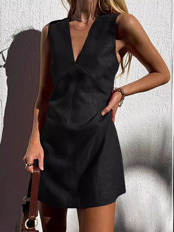 Women's V-neck solid color slim vest sleeveless dress