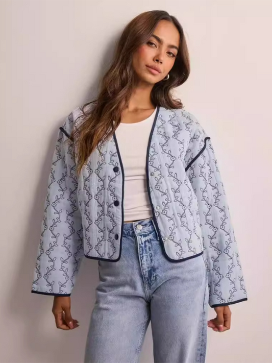 Women's Floral Embroidered Button Jacket