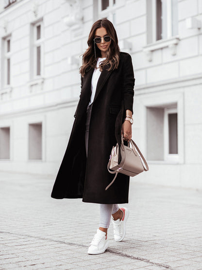 Autumn and winter simple long-sleeved V-neck tie jacket for women