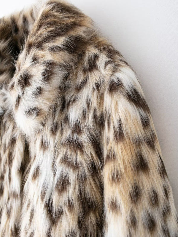 New Wild Leopard Print Short Lapel Furry Coat